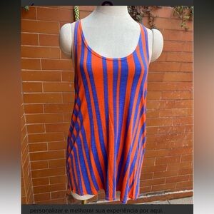 Farm Rio Striped Orange and Blue Women's Tank Top rare